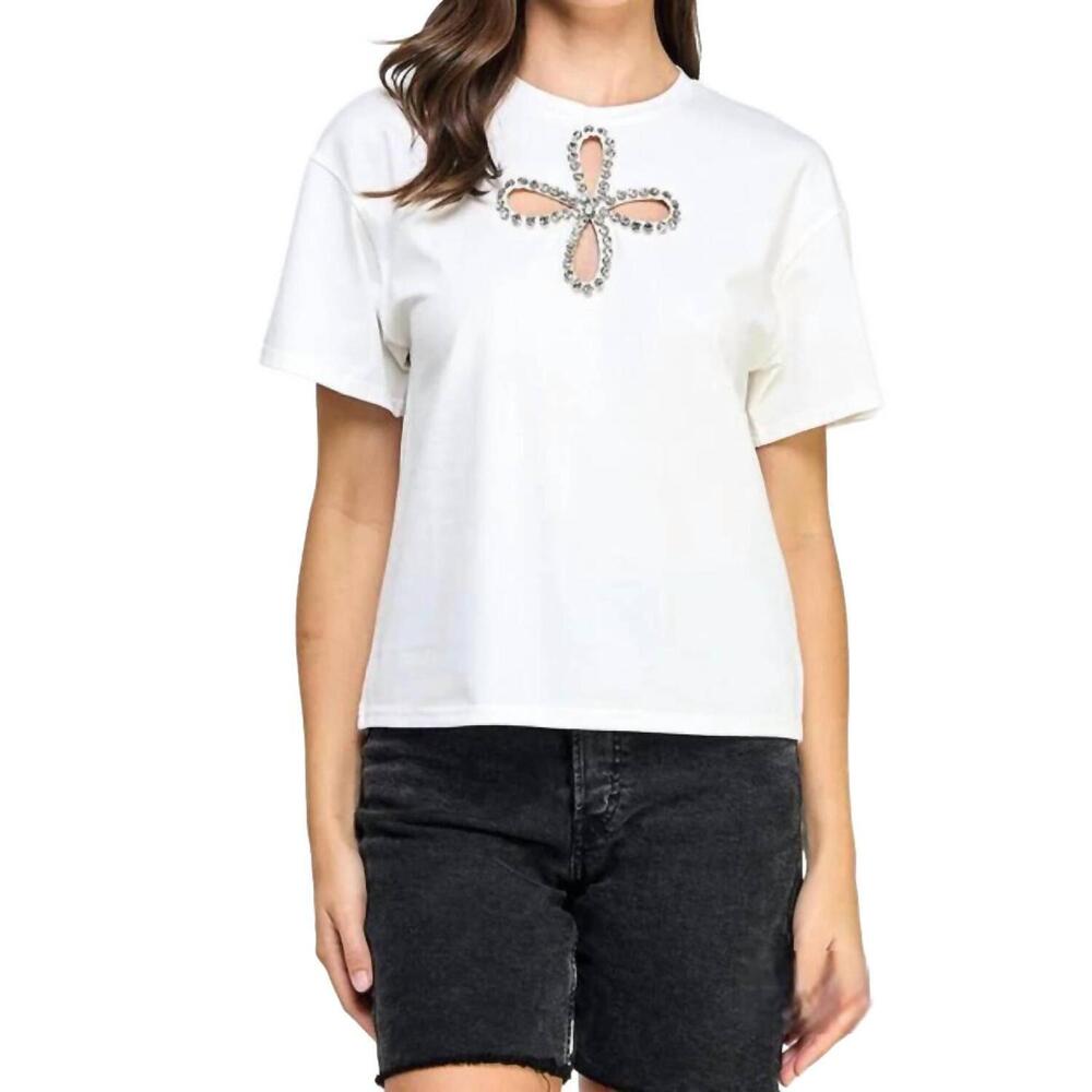 NEW PASTEL DESIGN daisy embellished tee in white